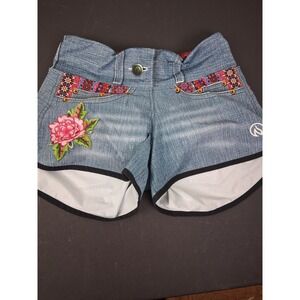 INKnBURN Boho Floral Performance Lined Running Shorts Blue Denim Womens 4